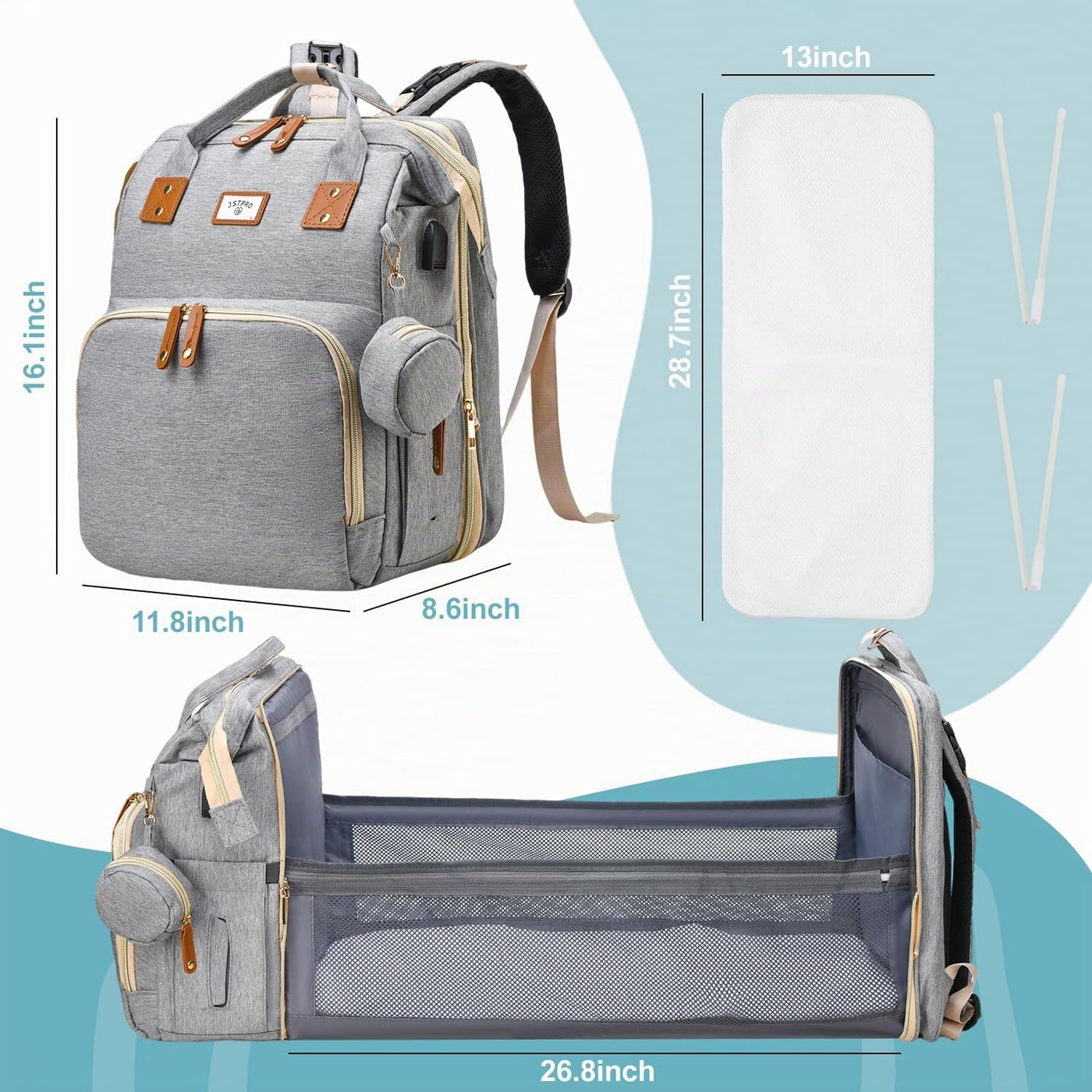 JSTPRO Mochila para pañales con cambiador, capacidad de 25 litros,...
