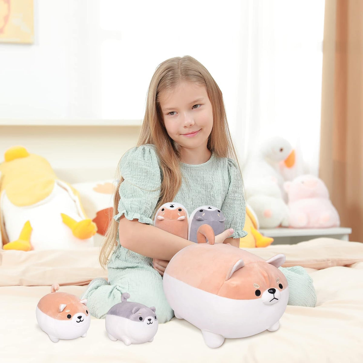 Peluche Shiba Inu, 5 piezas familia de animales de peluche Shiba In...