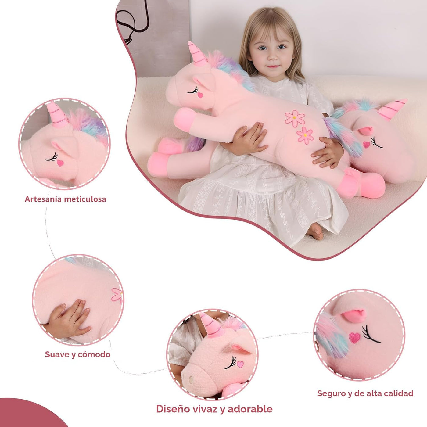 Peluche de unicornio rosa gigante lindo de 32 pulgadas, almohada de...