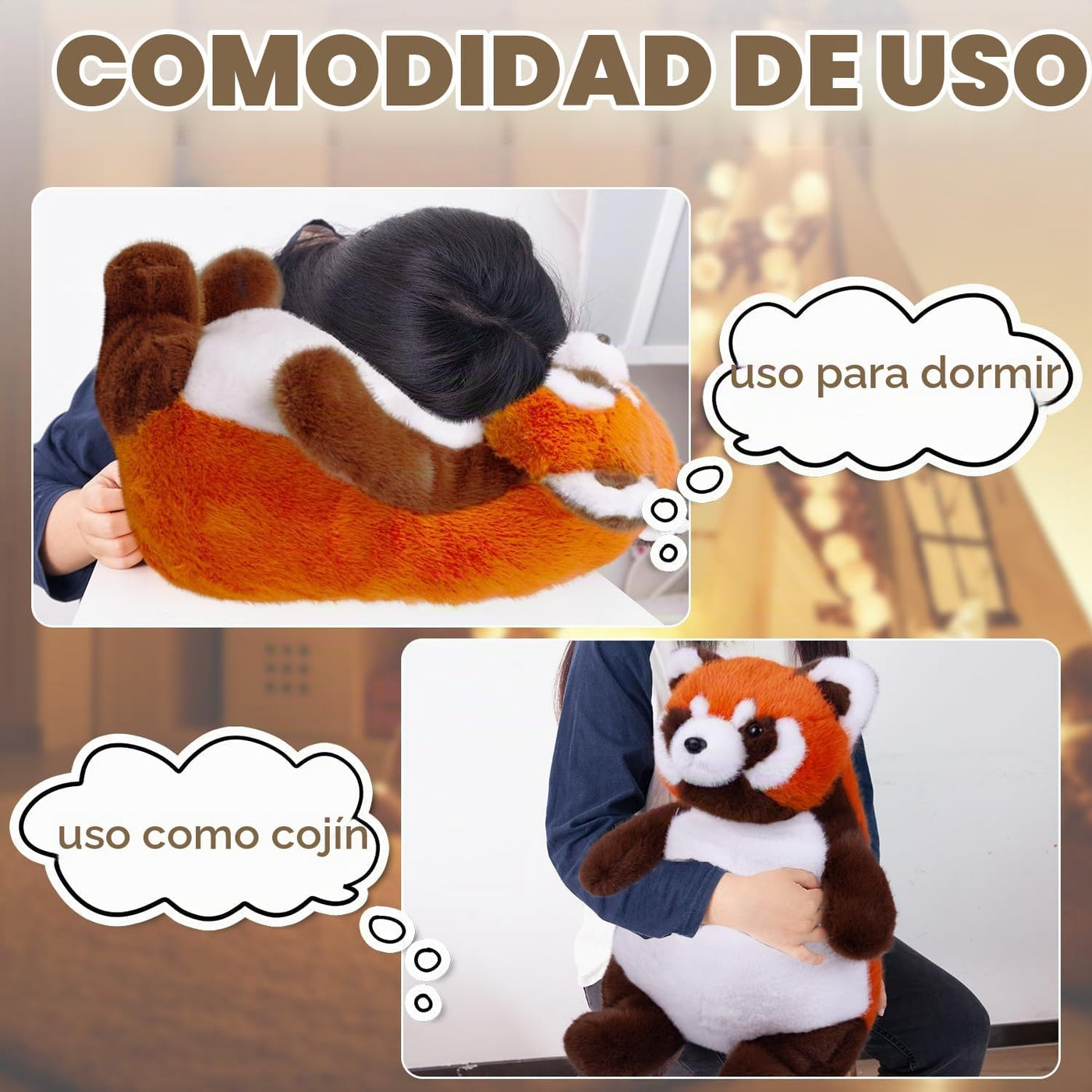 ARELUX Almohada de peluche gigante de 22 pulgadas de panda rojo gra...
