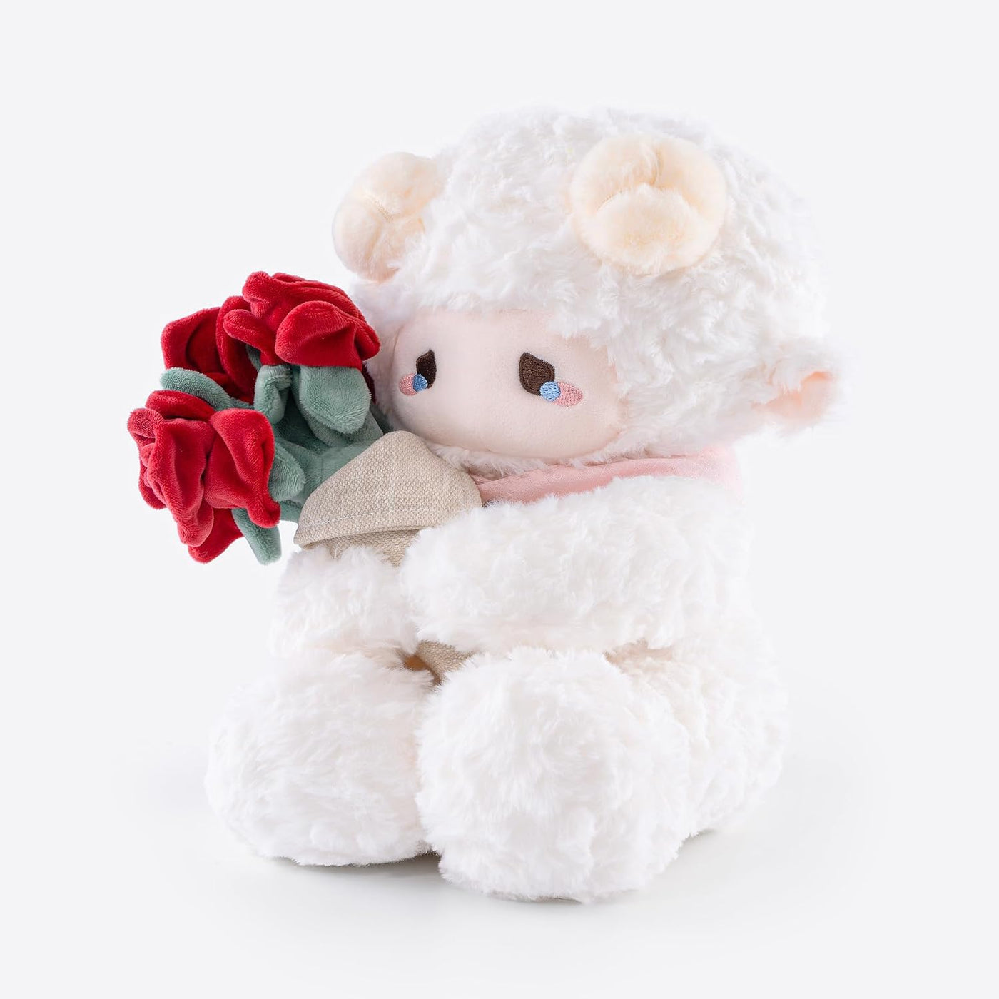 Peluche de cordero blanco de 11.4 pulgadas con ramo extraíble de ro...
