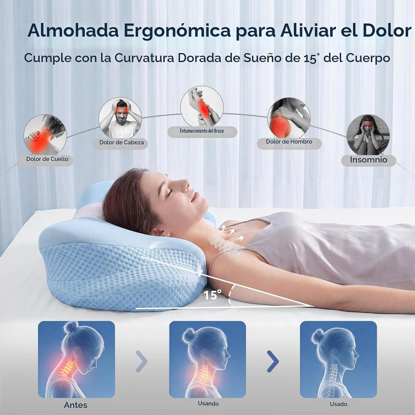 Almohada cervical para aliviar el dolor de cuello y hombros, almoha...