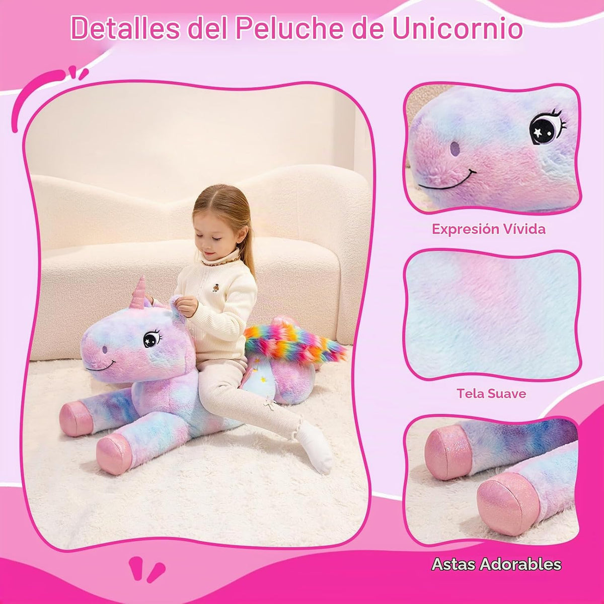 SQEQE Peluche de unicornio gigante de 43 pulgadas, unicornio grande...