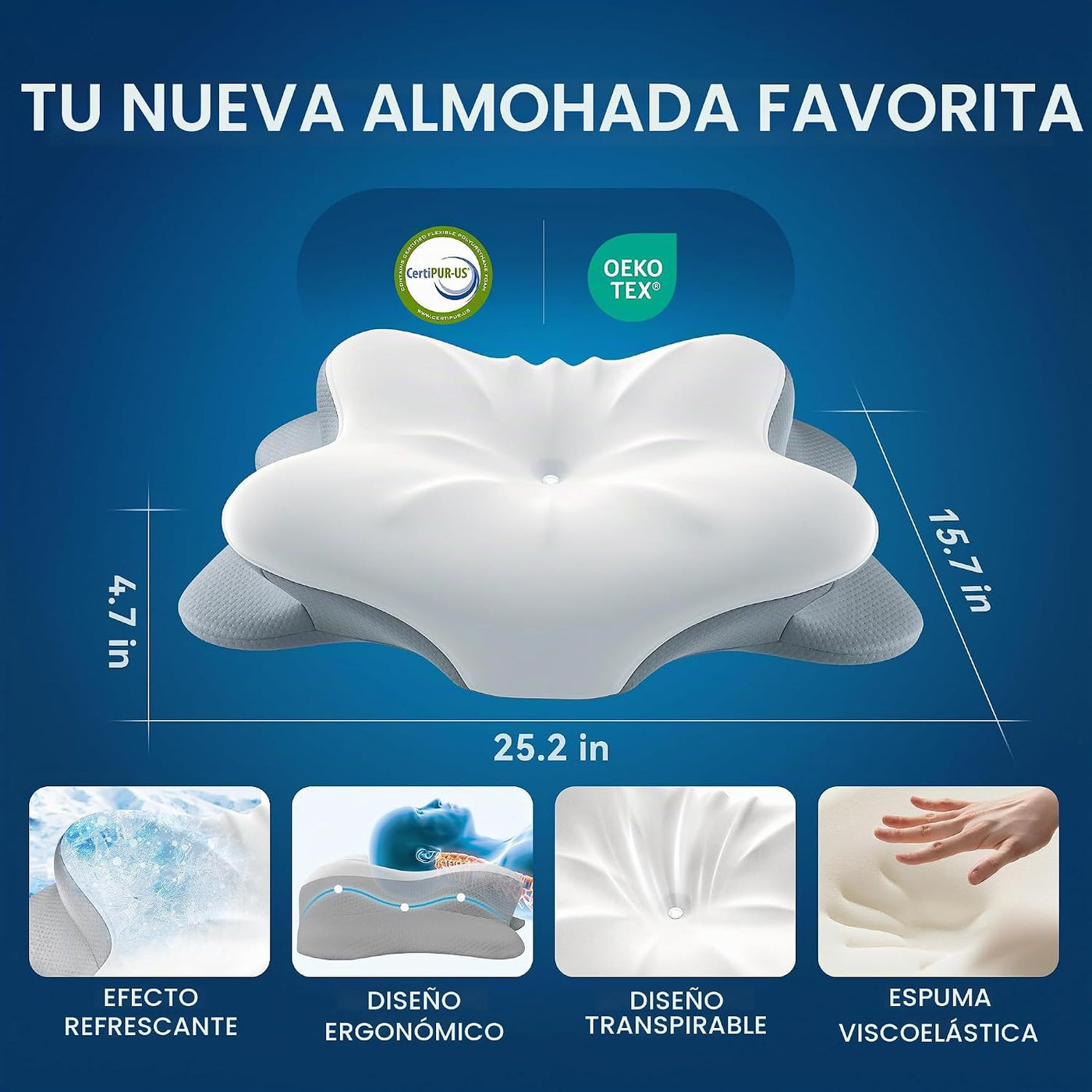 MOLBOX Almohada cervical para el dolor de cuello, espuma viscoelást...