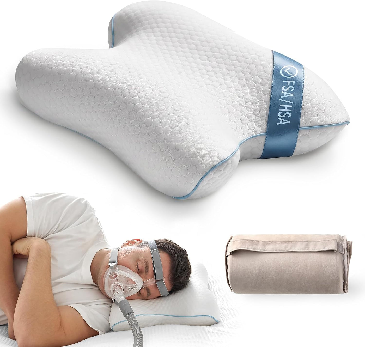 Elviros Almohada portátil CPAP para dormir de lado y espalda, almoh...
