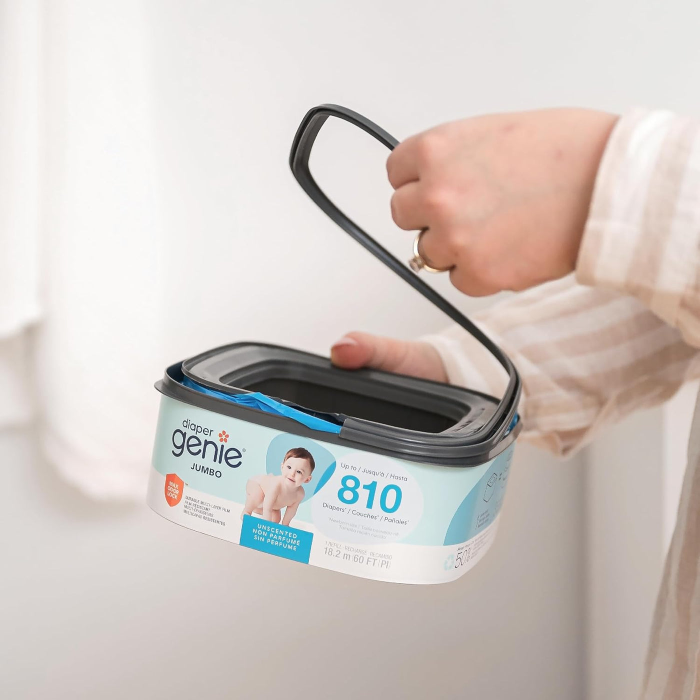 Diaper Genie Recambio cuadrado jumbo, con película continua, puede...