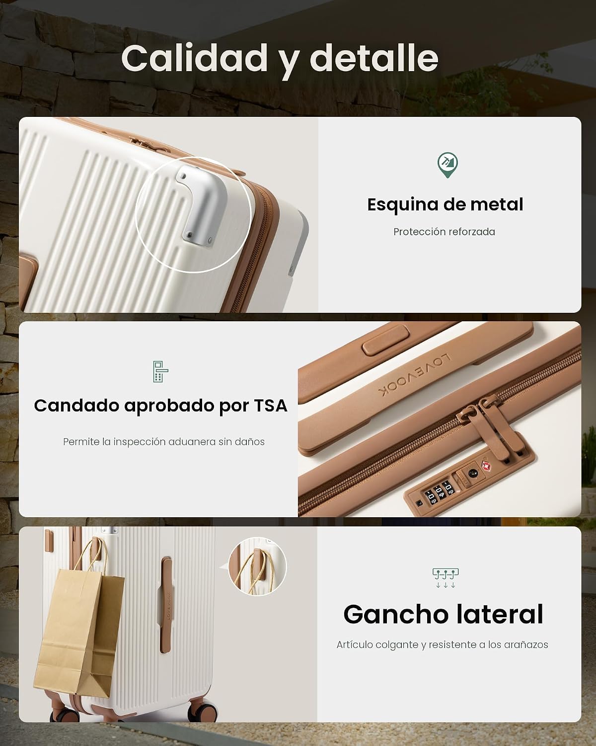 LOVEVOOK Equipaje de mano con ruedas giratorias y bloqueo TSA para...