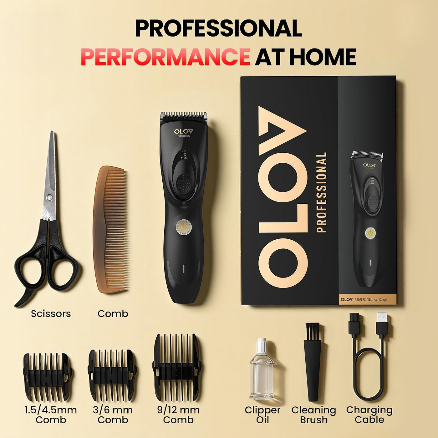 OLOV PROFESSIONAL Cortapelos para hombres, kit de cortapelos inalám...