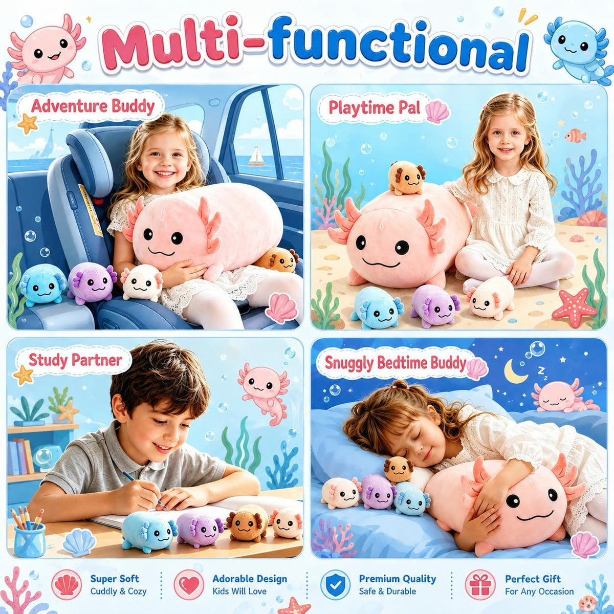 MMguai Peluche de ajolote de 16 pulgadas con 4 bebés, juguete de aj...