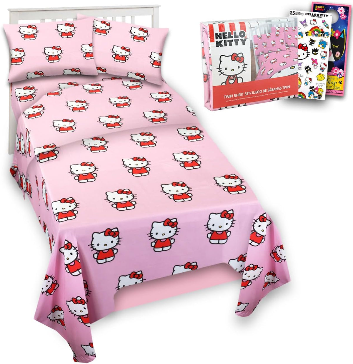 Juego de sábanas Hello Kitty - Paquete de ropa de cama Hello Kitty...