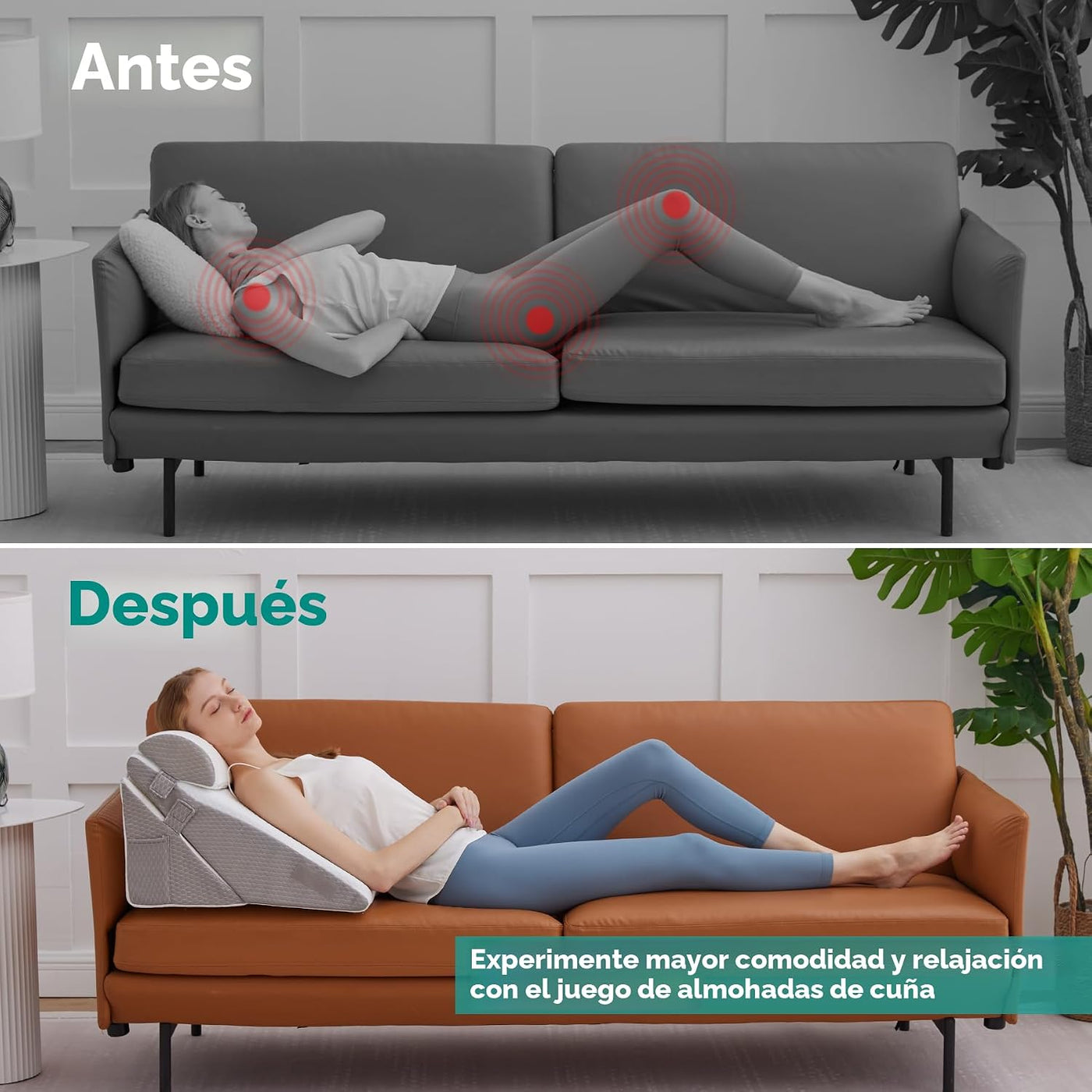 Bedluxe - Juego de 3 almohadas ortopédicas de cuña, triangular, ple...