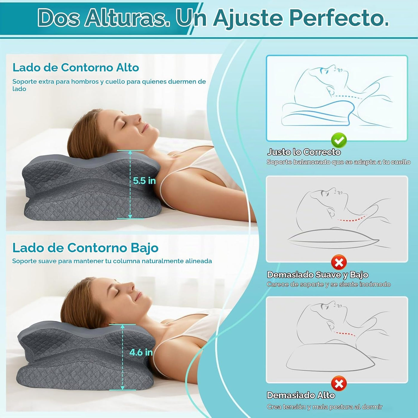 ZeroZillo Almohada cervical para dormir, almohada ergonómica de esp...
