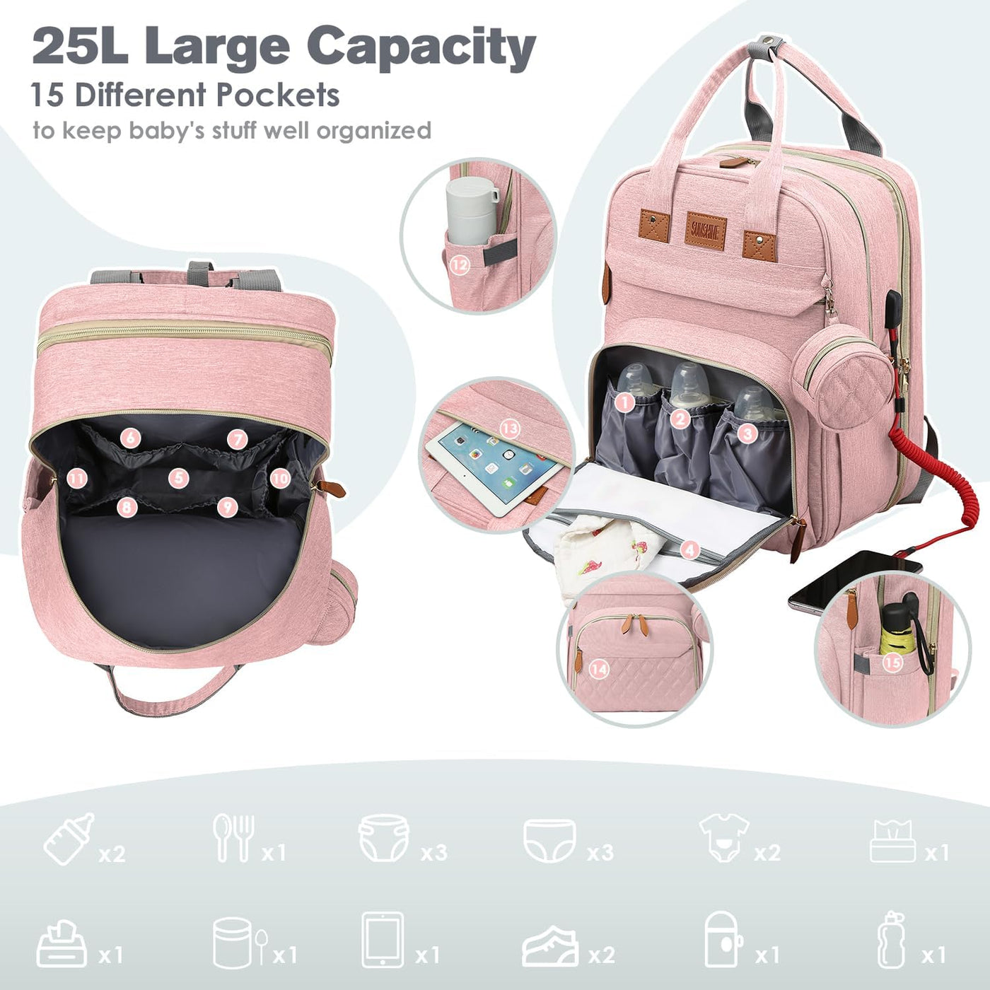 JSTPRO Mochila para pañales, bolsa de pañales grande con cambiador,...