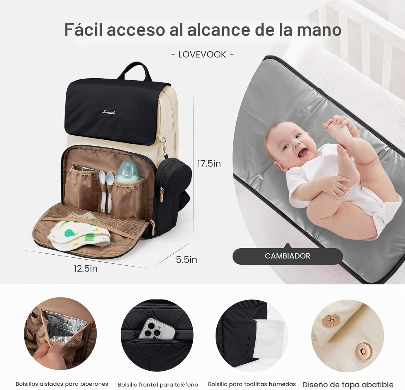 LOVEVOOK Mochila para Pañales, Bolsas de Viaje para Bebés para Niño...