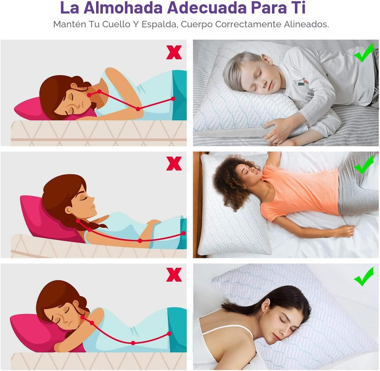 WISHSMILE Juego de 4 almohadas refrescantes de tamaño King, almohad...