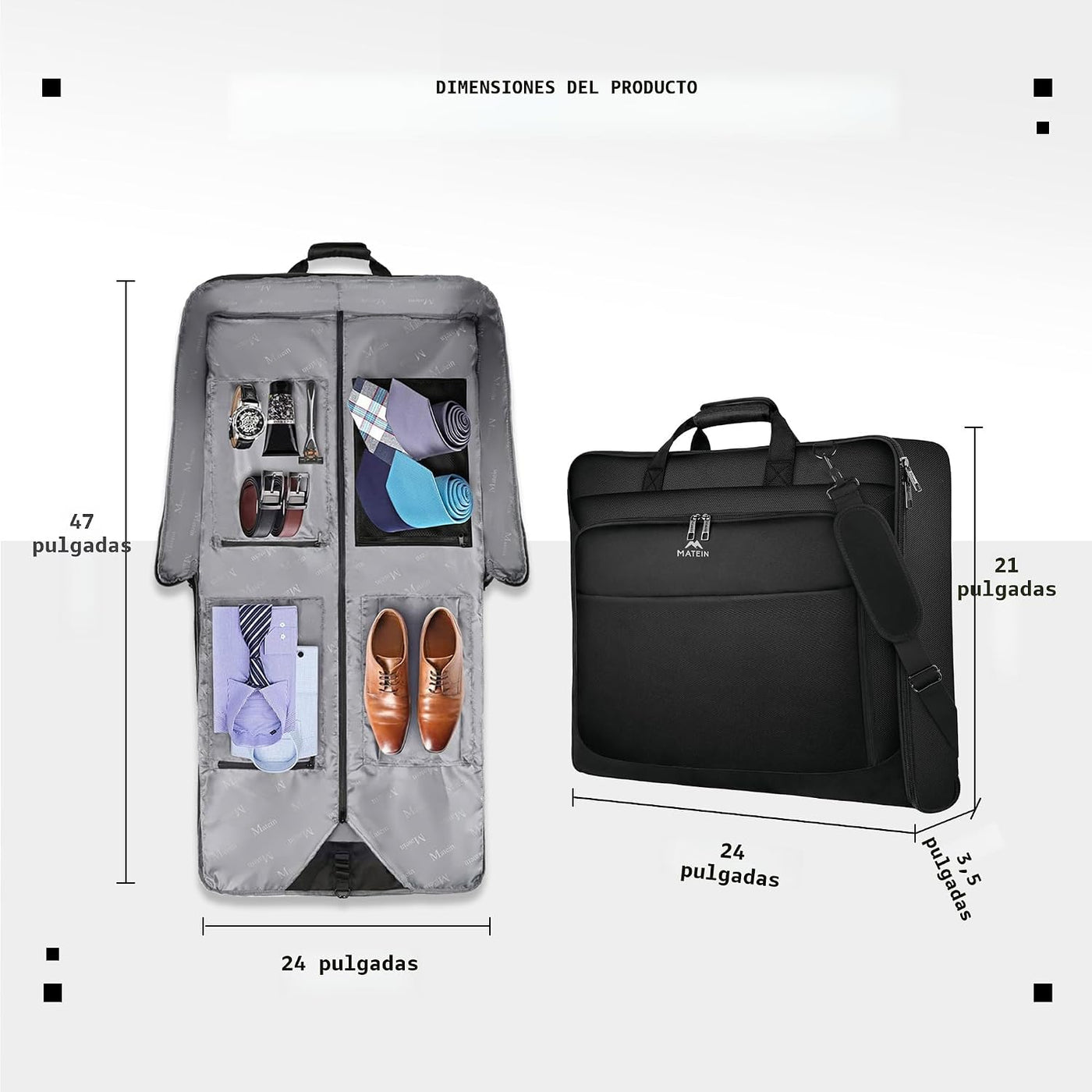MATEIN - Bolsas de ropa, bolsa de viaje grande con bolsillos y corr...
