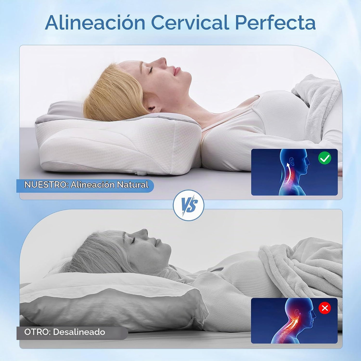 BDEUS Almohada cervical cervical para dormir, almohada ergonómica d...