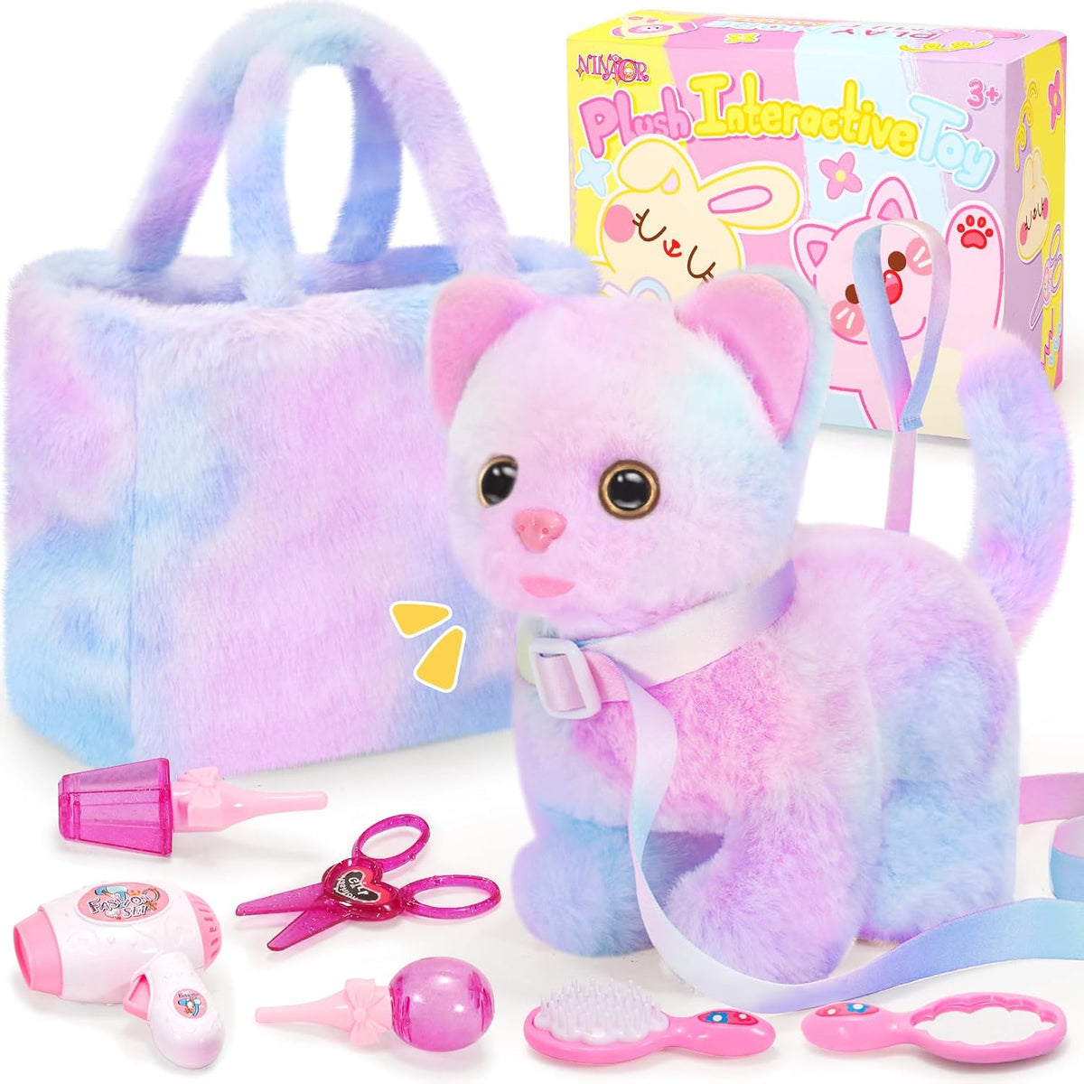 NINAOR Juguetes de peluche interactivos de gato para niños con bols...