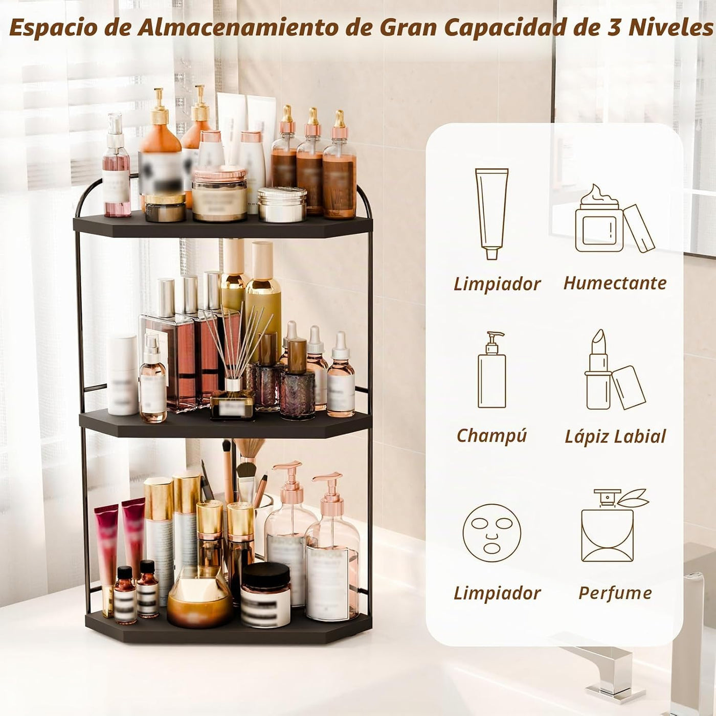 Naeqieo Organizador esquinero de encimera de baño, organizador de e...