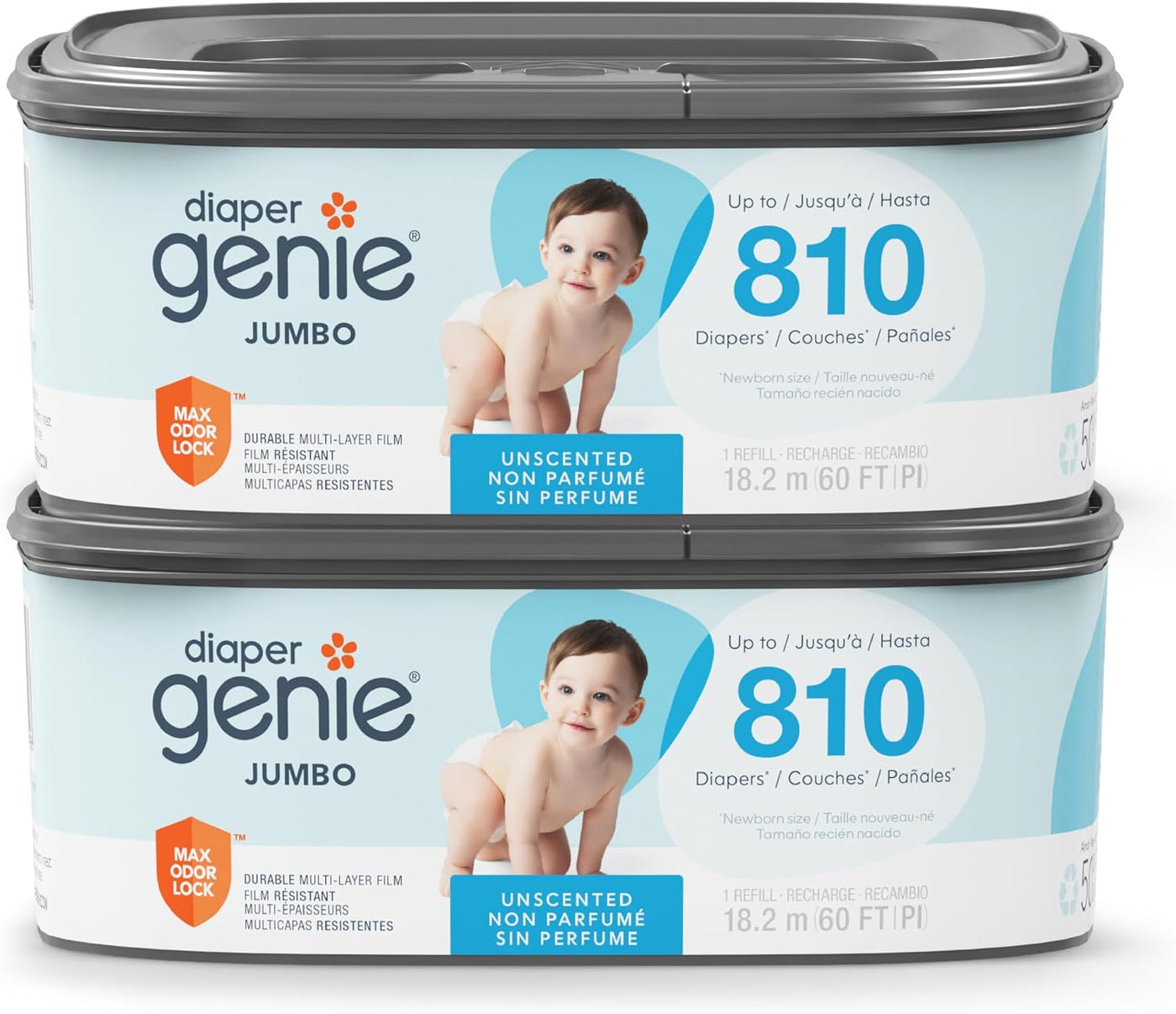 Diaper Genie Paquete de 2 repuestos cuadrados jumbo con película co...