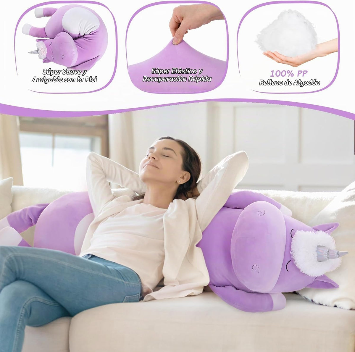 MorisMos Almohada Corporal Gigante de Peluche de Unicornio de 4 Pie...