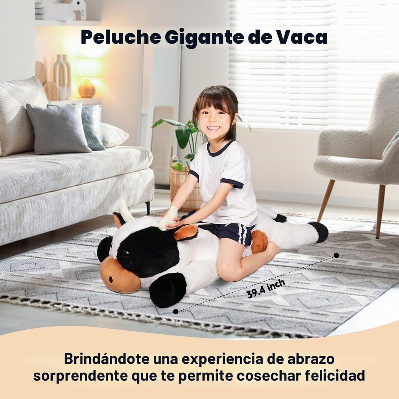 ZBLX Peluche de vaca gigante, animal de peluche de vaca grande de 3...