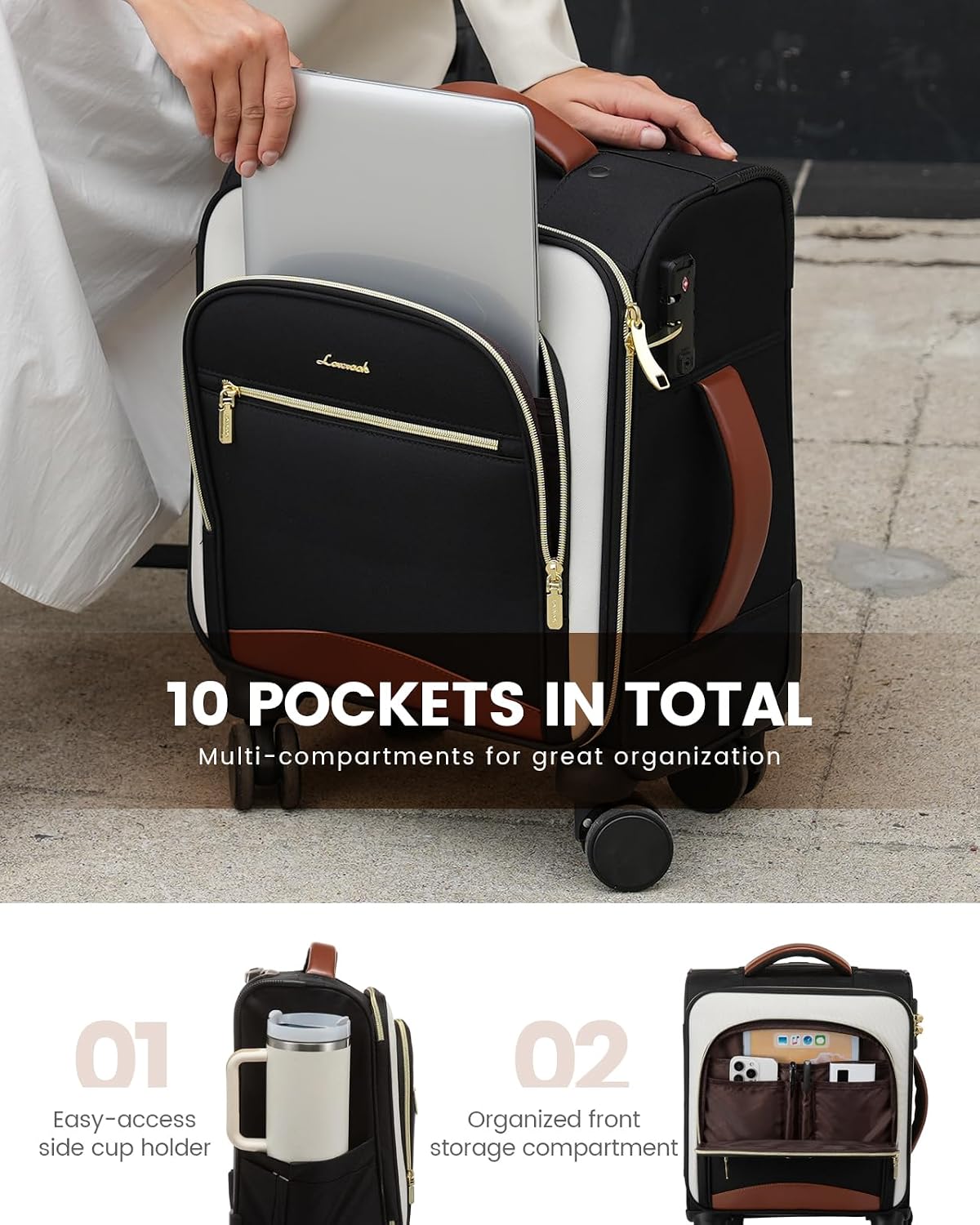 LOVEVOOK Equipaje de mano para debajo del asiento con ruedas, equip...