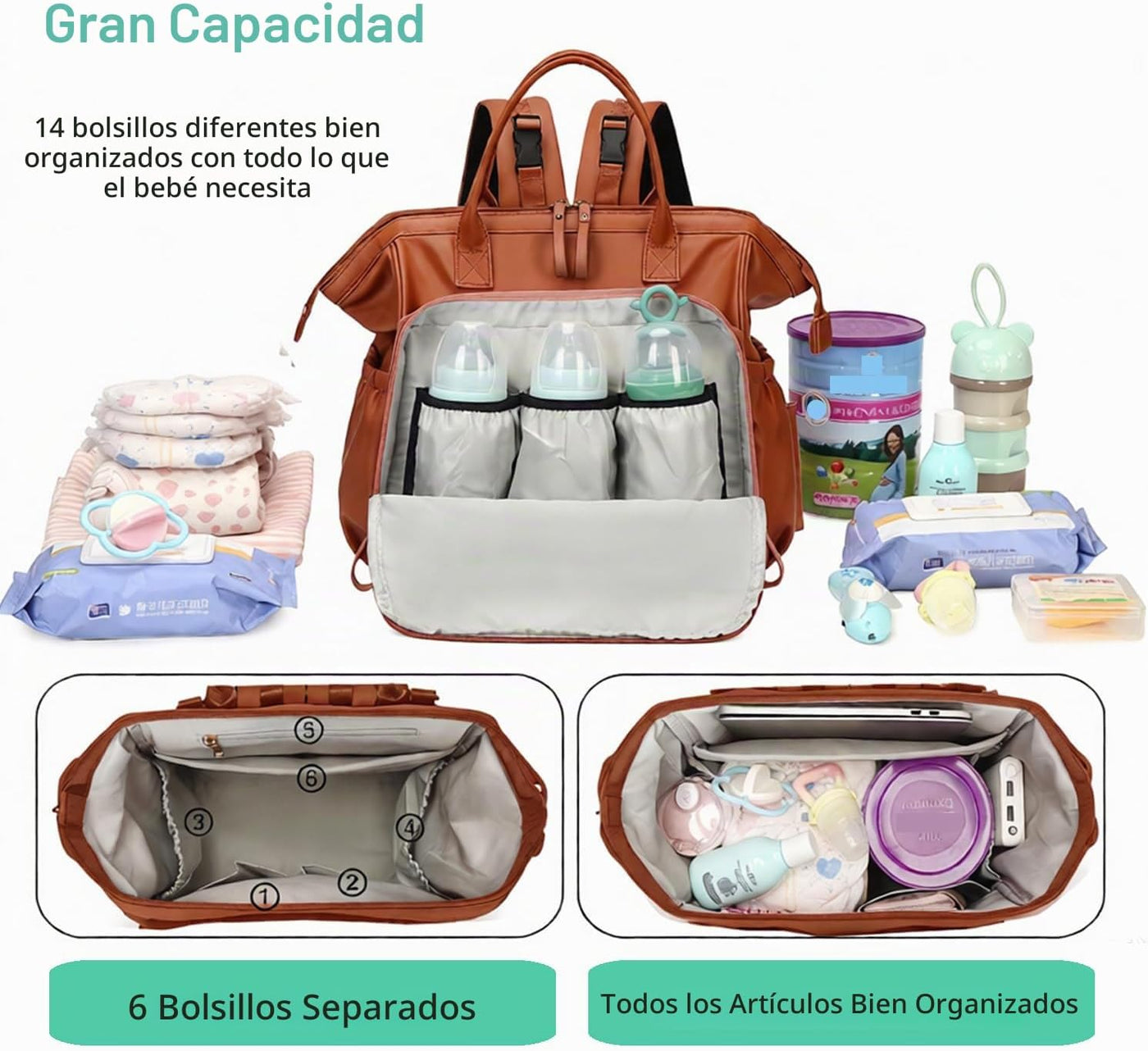 LORADI - Bolsa de pañales grande (marrón, grande, 20 litros) | 14 b...