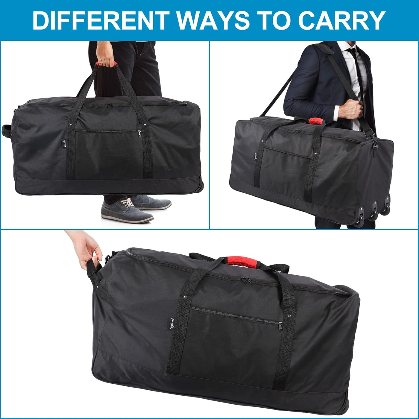 Finnhomy Bolsa de Lona Rodante Plegable de 120L con 3 Ruedas, Bolsa...