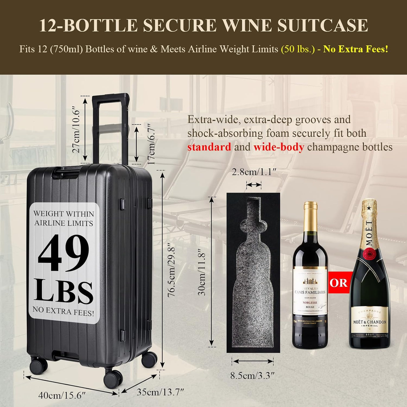 CNZLYZOY Wine Luggage - Maleta de vino aprobada por aerolíneas de 6...