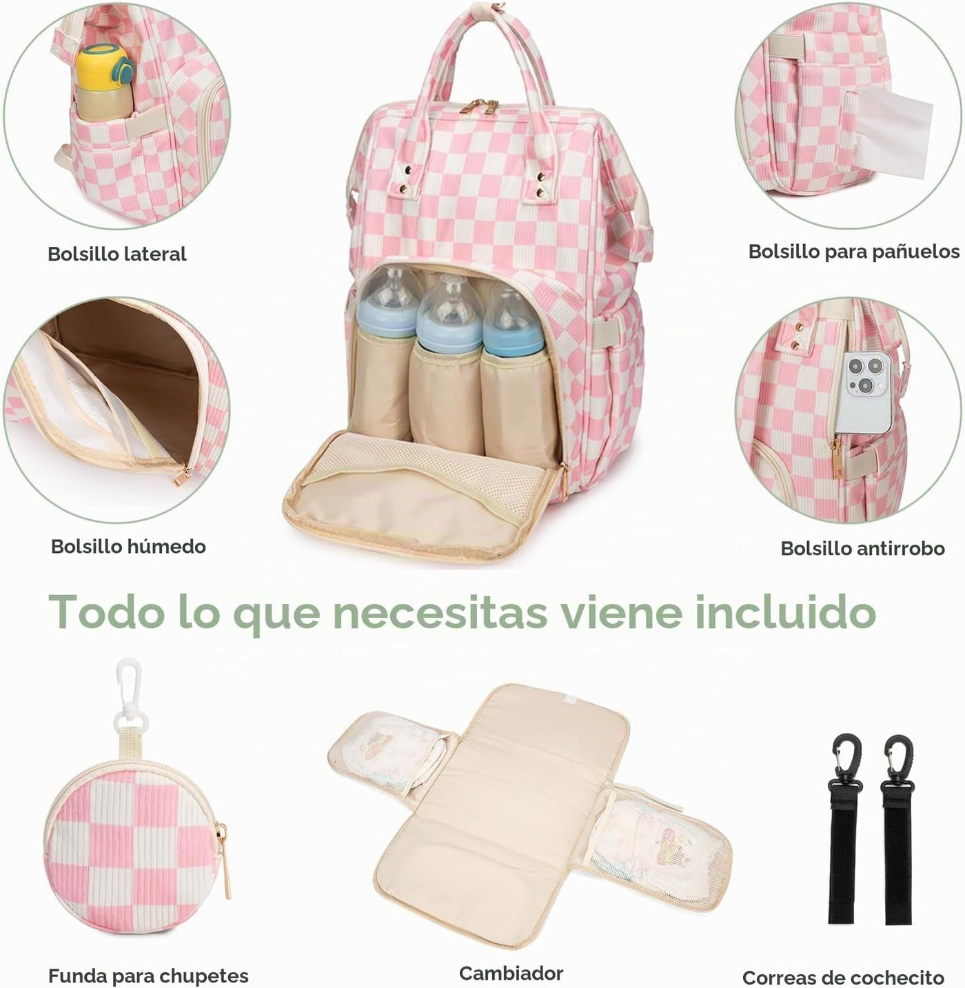 Mochila para pañales para mamá, bolsa de viaje de gran capacidad, b...