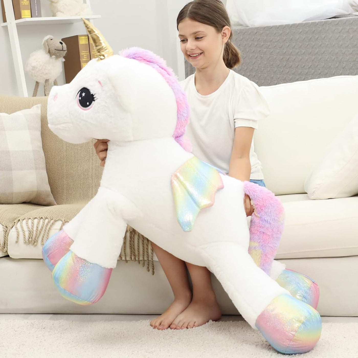 FFxiong Almohada de peluche gigante de unicornio de 44 pulgadas, li...