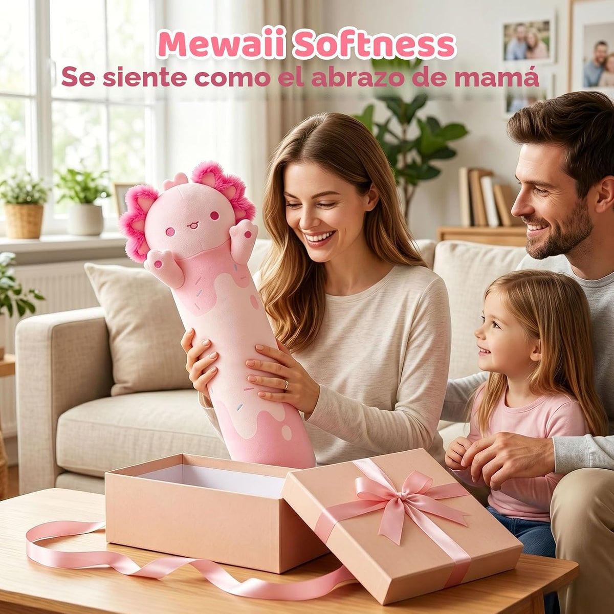 Mewaii Axolotl - Almohada corporal de felpa rosa de 43 pulgadas, re...