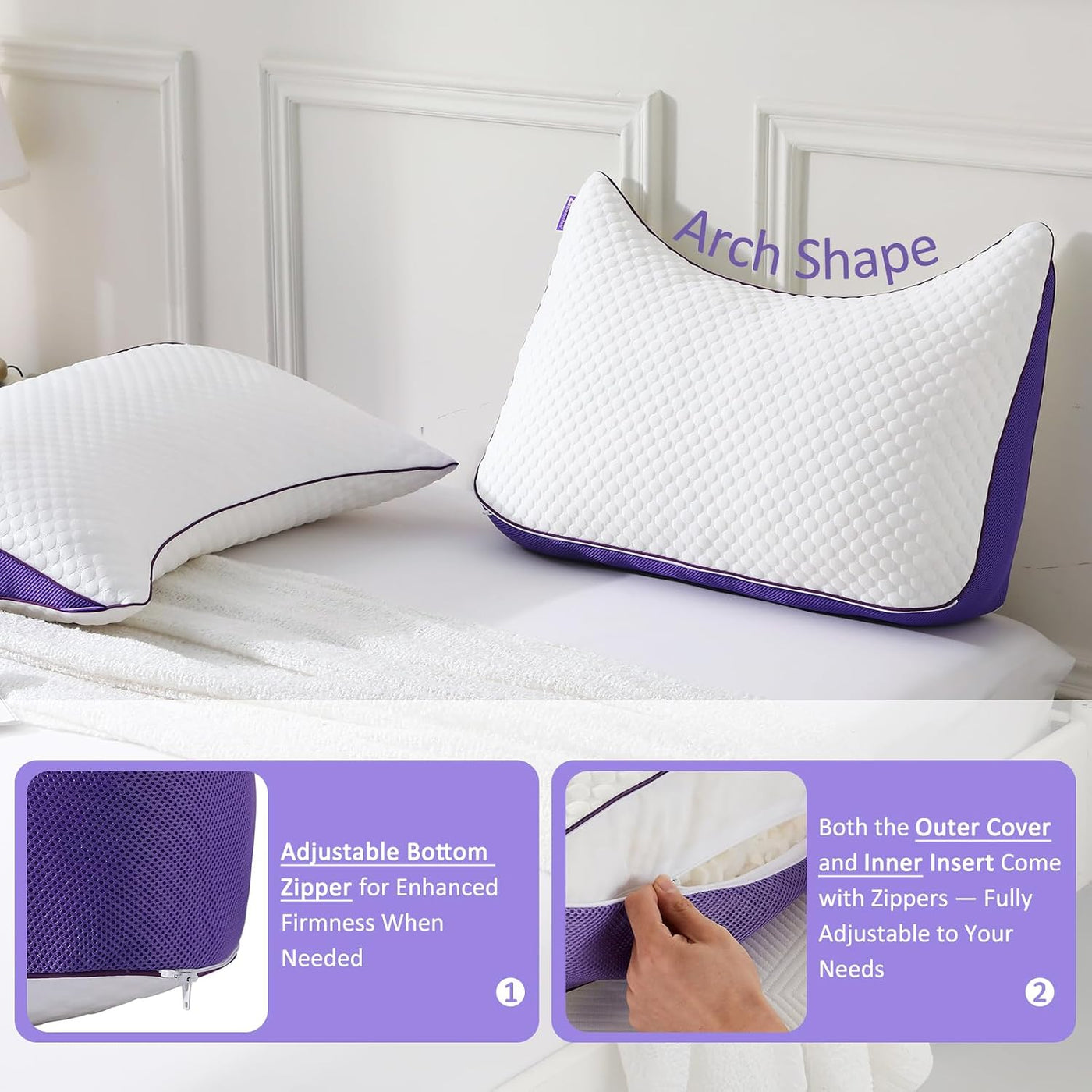 HOMELAB Almohada curvada de espuma viscoelástica triturada ajustabl...