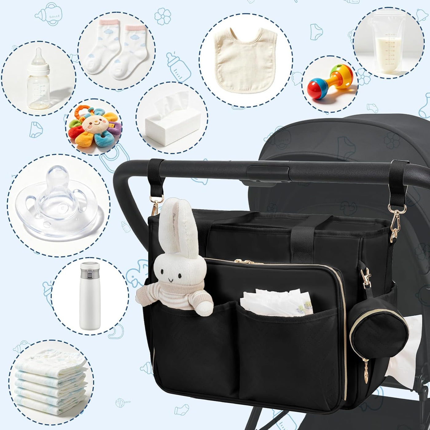 GDNasist Bolsa de pañales, bolsa de pañales de viaje de gran capaci...