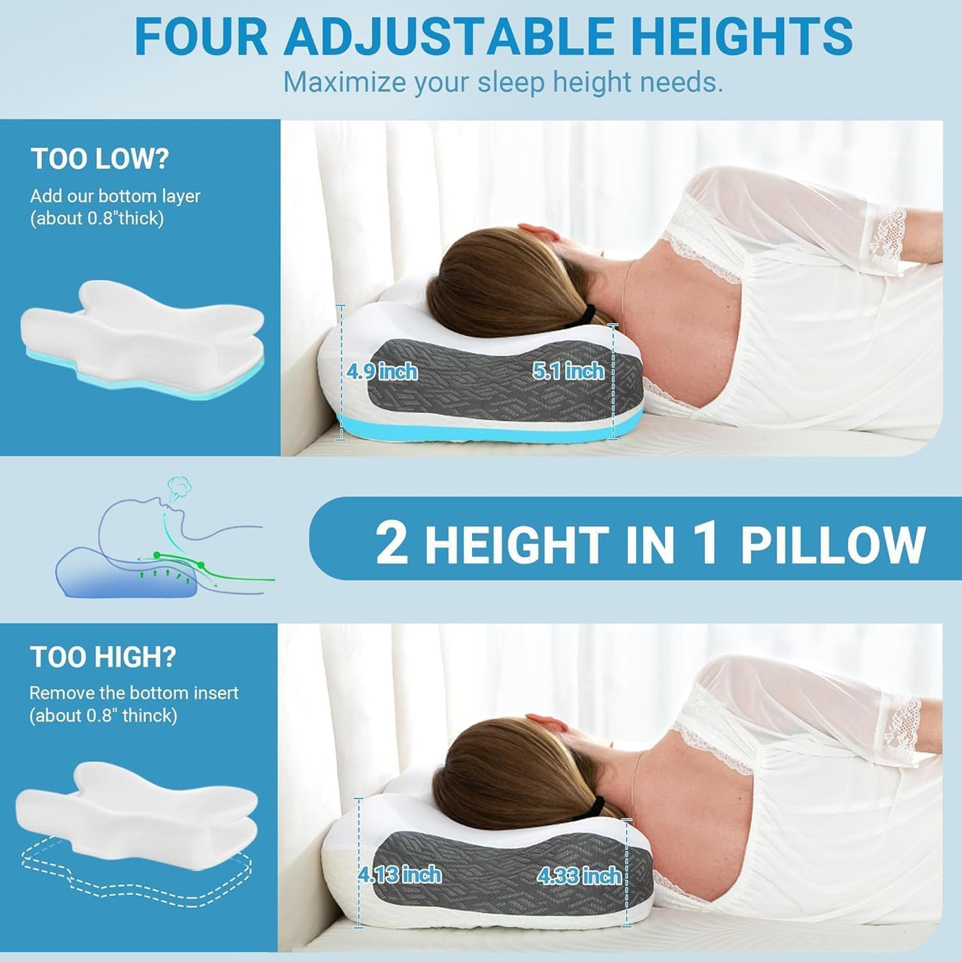 Elviros Almohada cervical para aliviar el dolor para dormir, paquet...