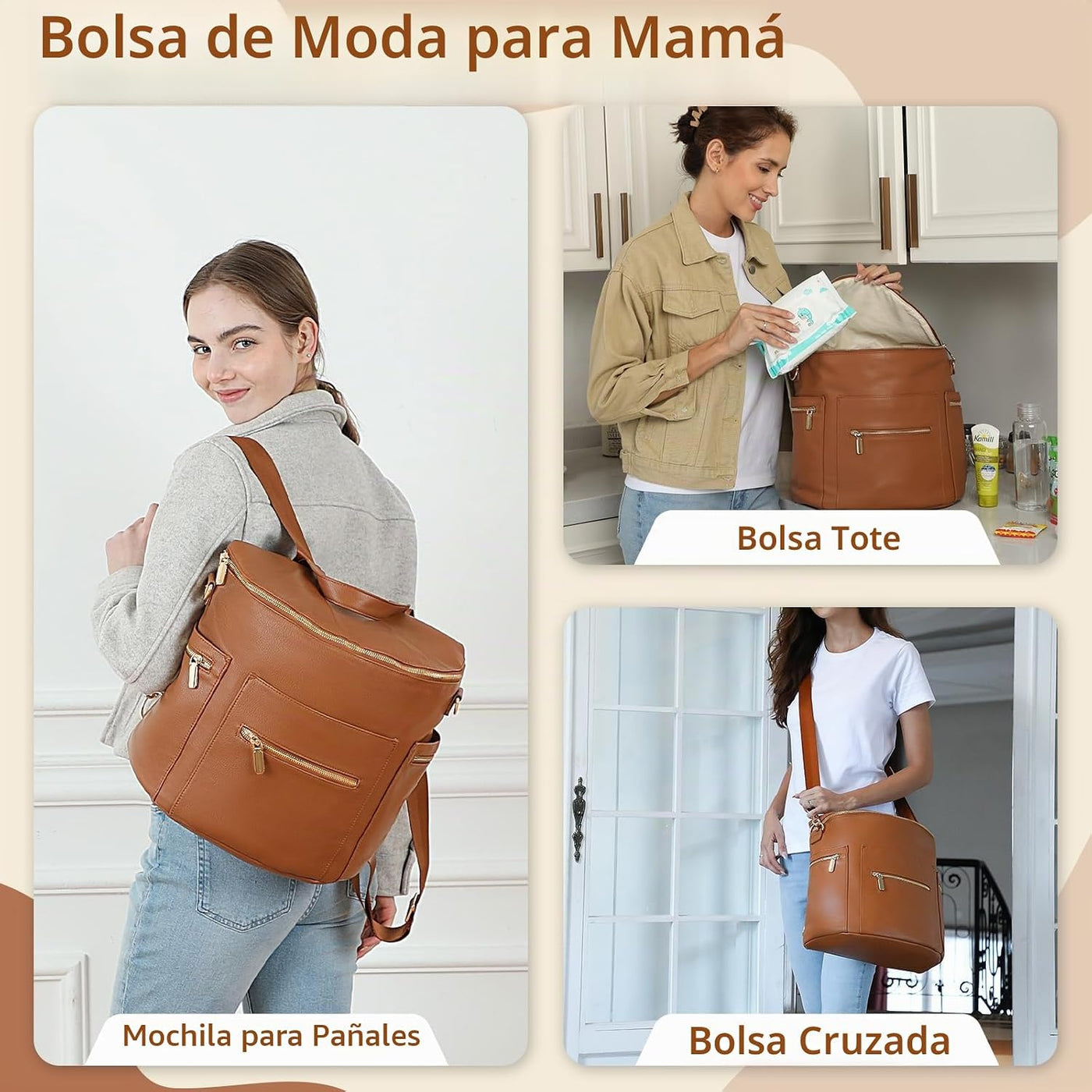 Miss Fong - Pañalera de cuero con cambiador, tipo mochila, bolsa or...