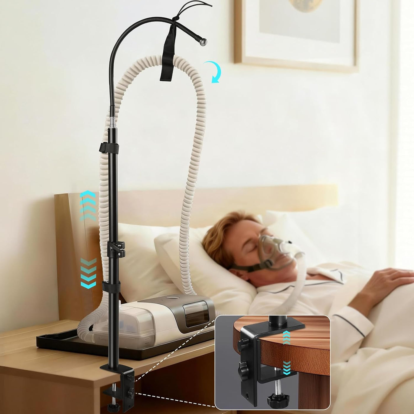 IKSTAR Soporte de manguera CPAP para cama \u2013 Base antideslizant...