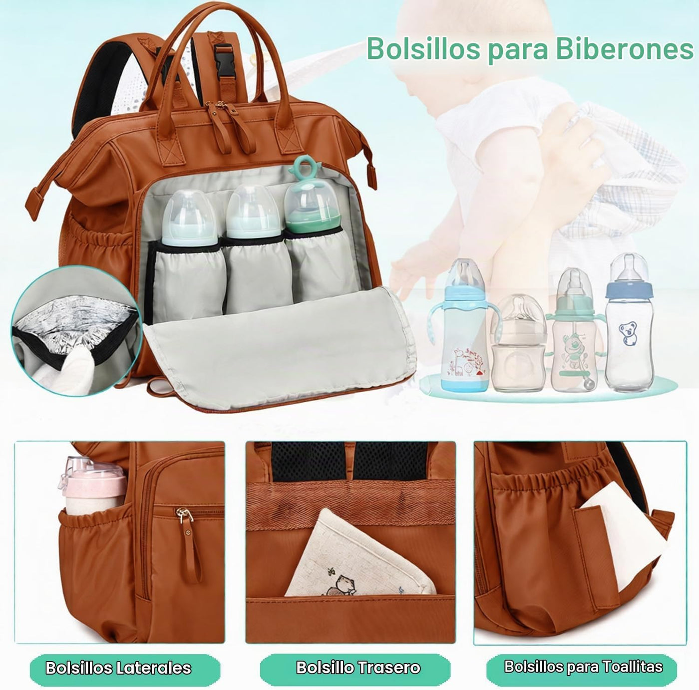 LORADI - Bolsa de pañales grande (marrón, grande, 20 litros) | 14 b...