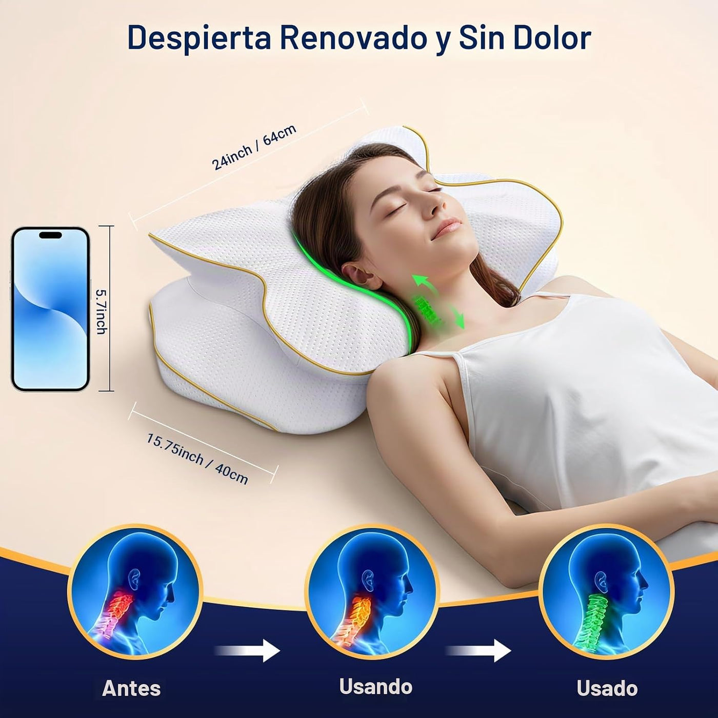 AZBESTPRO Almohada cervical de espuma viscoelástica para soporte de...