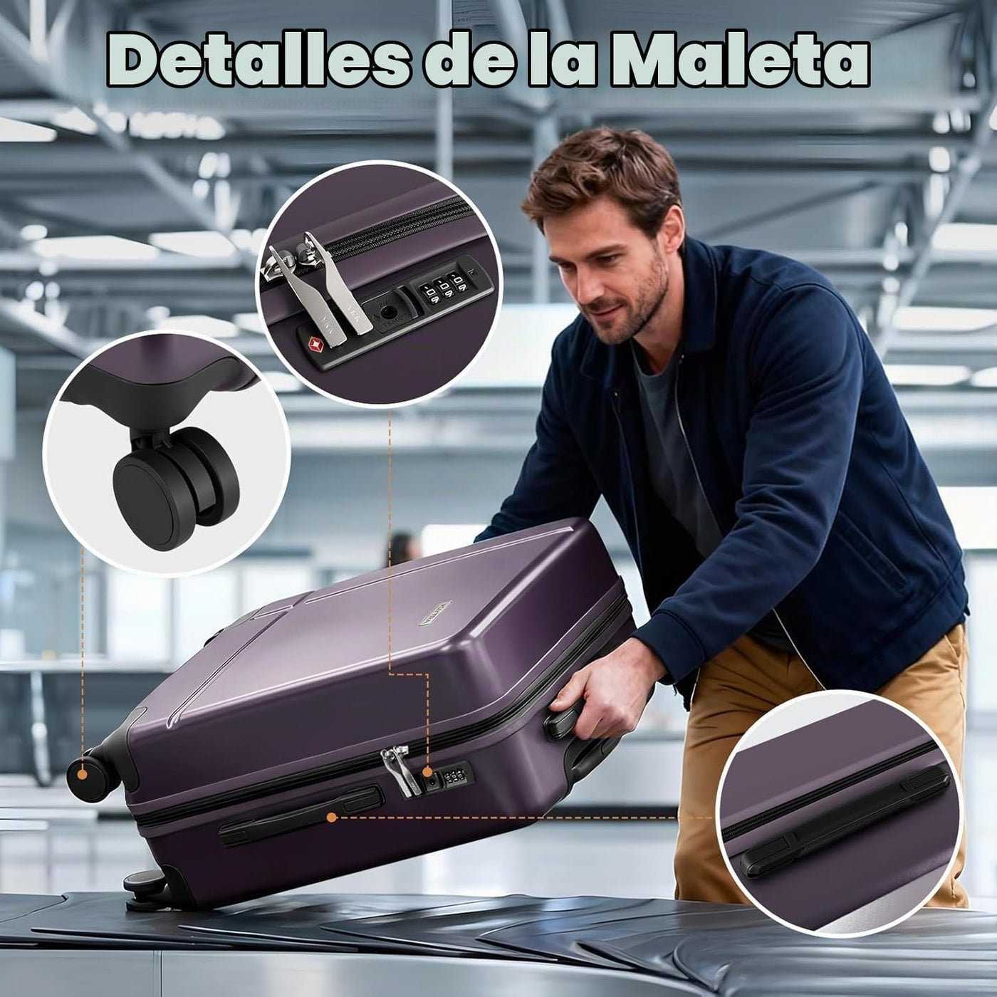 Voytra Juego de 2 equipajes, maleta de mano y comprobada con bloque...
