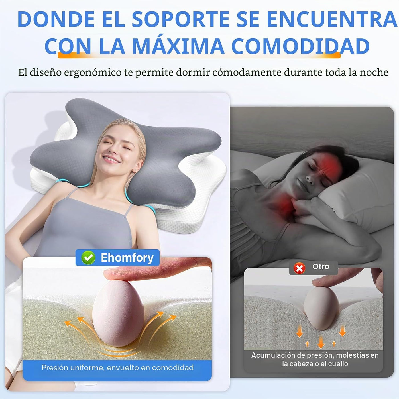 Ehomfory - Almohada cervical cervical, almohadas ergonómicas de esp...