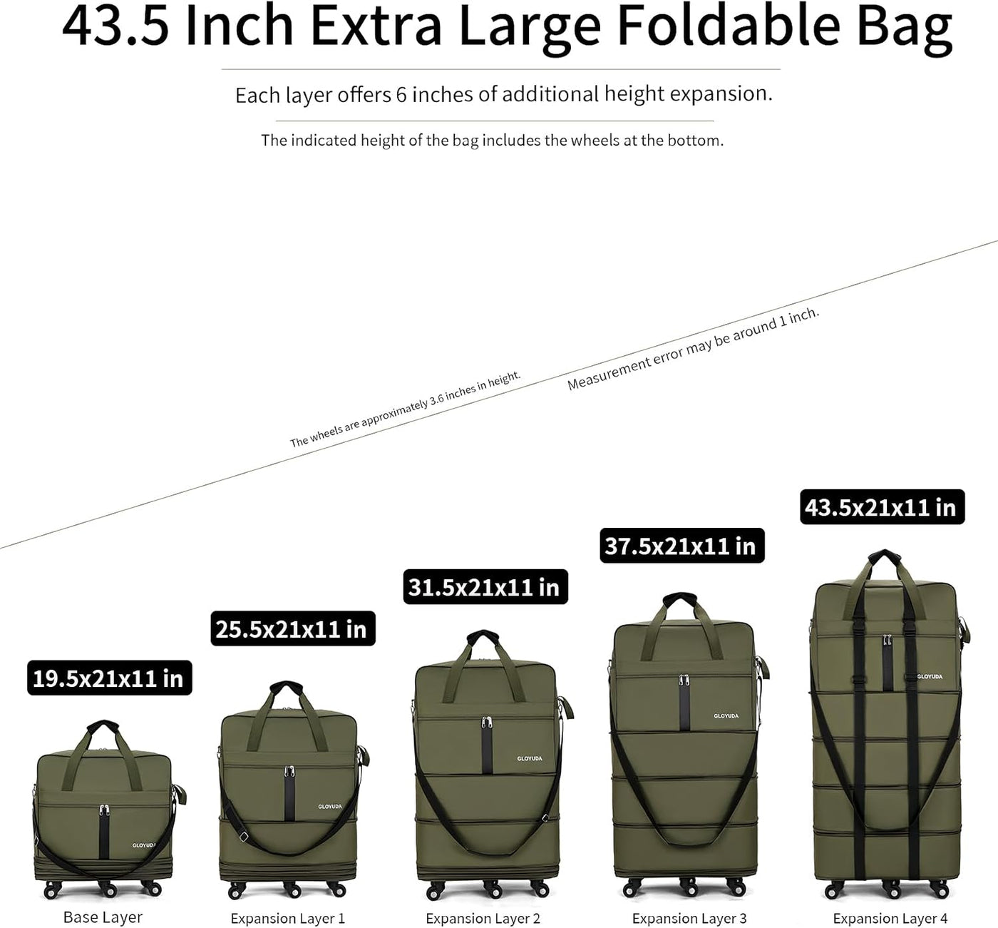 Gloyuda Maletas extra grandes de 43.8 pulgadas con ruedas, bolsa de...