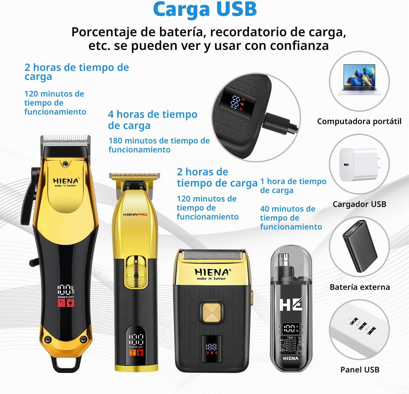 HIENA PRO Juego de cortapelos profesional, kit de peluquero inalámb...