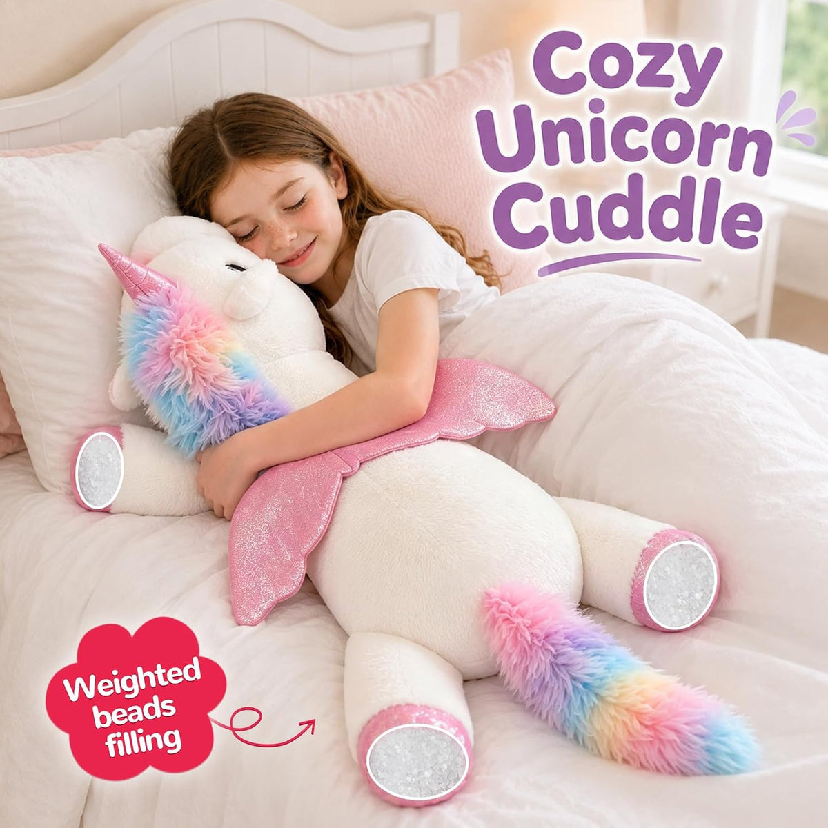 Tianmihou Peluche de unicornio gigante de 32 pulgadas, juguete de p...