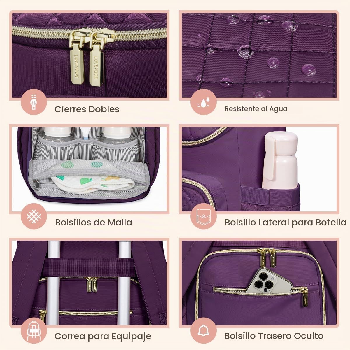 LOVEVOOK Mochila para Pañales de Gran Capacidad con Cambiador Portá...