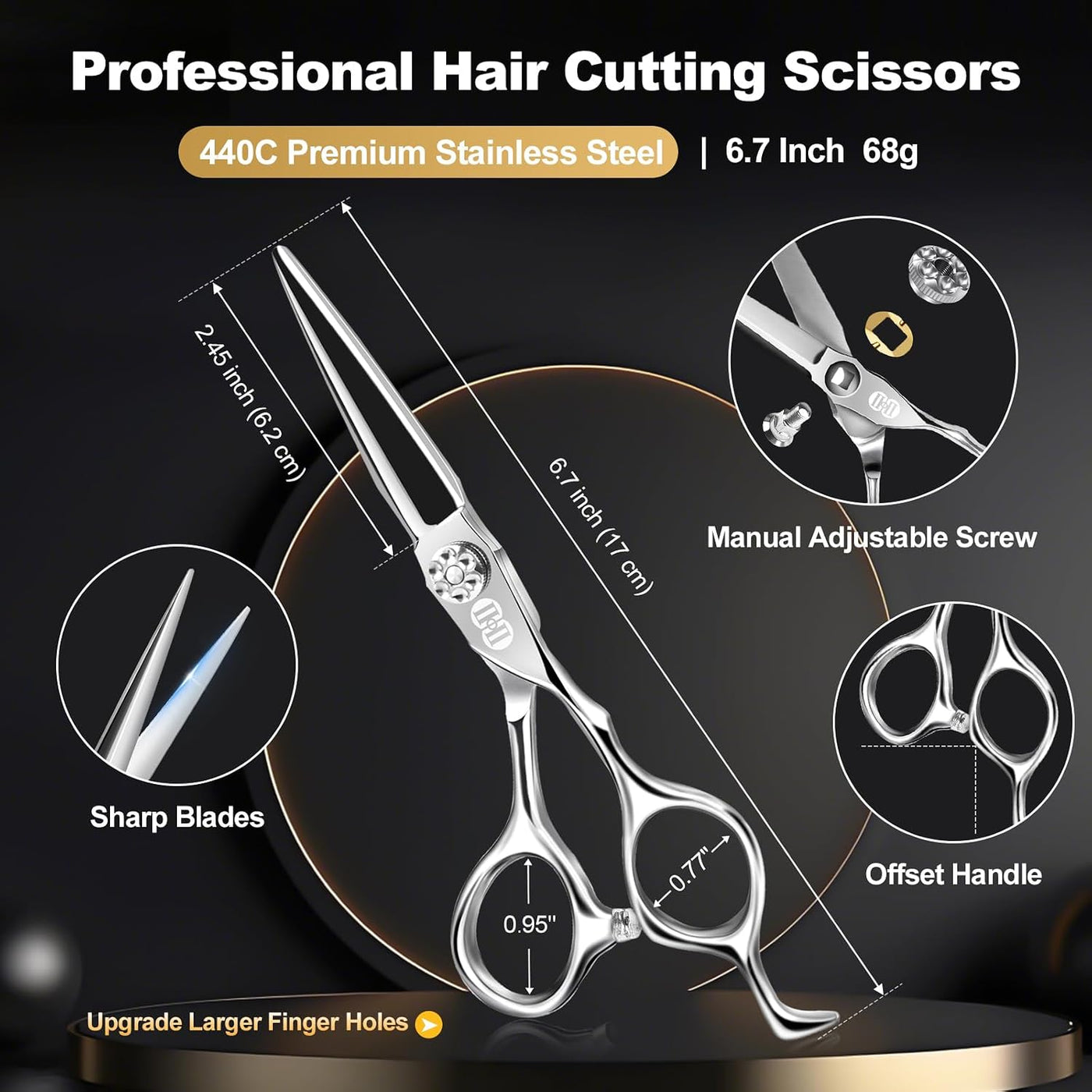 CIICII Kit profesional de tijeras de corte de cabello, 440C 6.7 \u2...