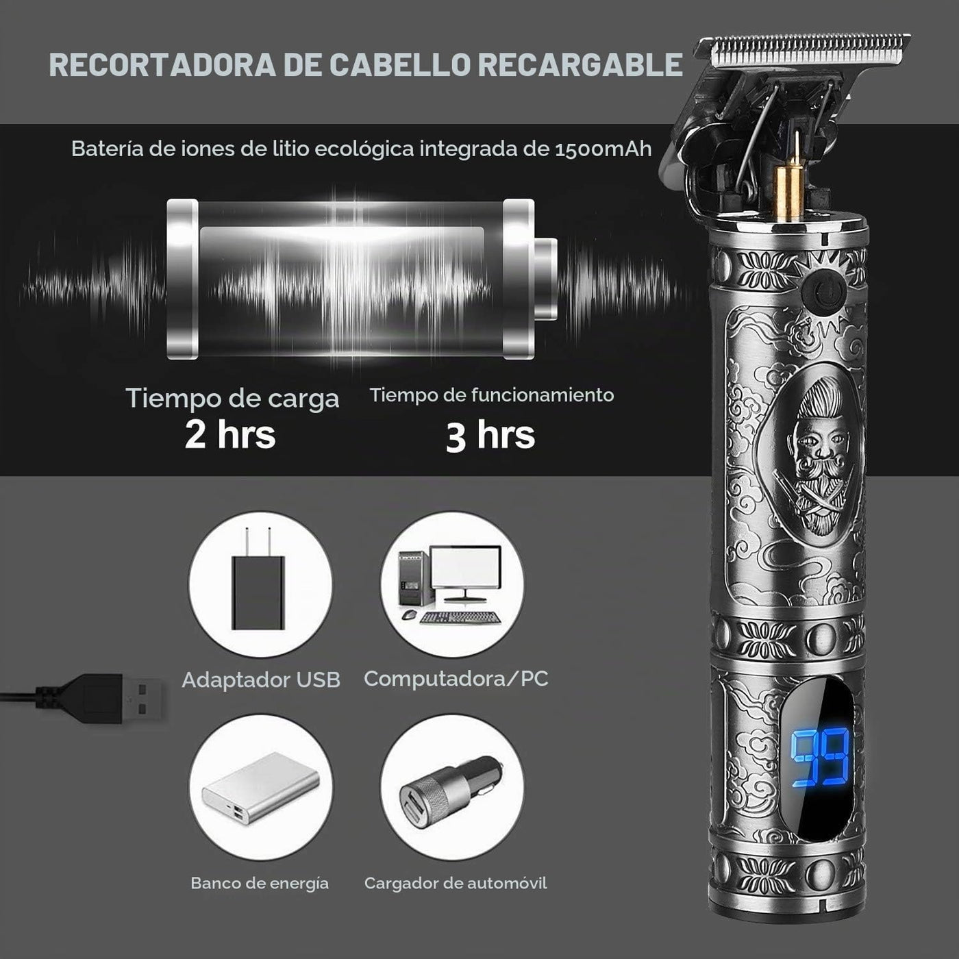 Cortadora de pelo sin huecos, recortadora de pelo eléctrica profesi...