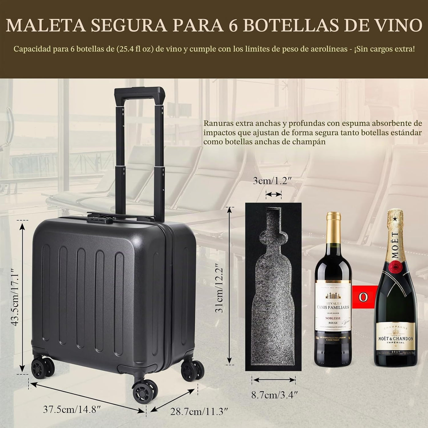 Wine Luggage - Maleta de vino aprobada por aerolíneas de 6 botellas...