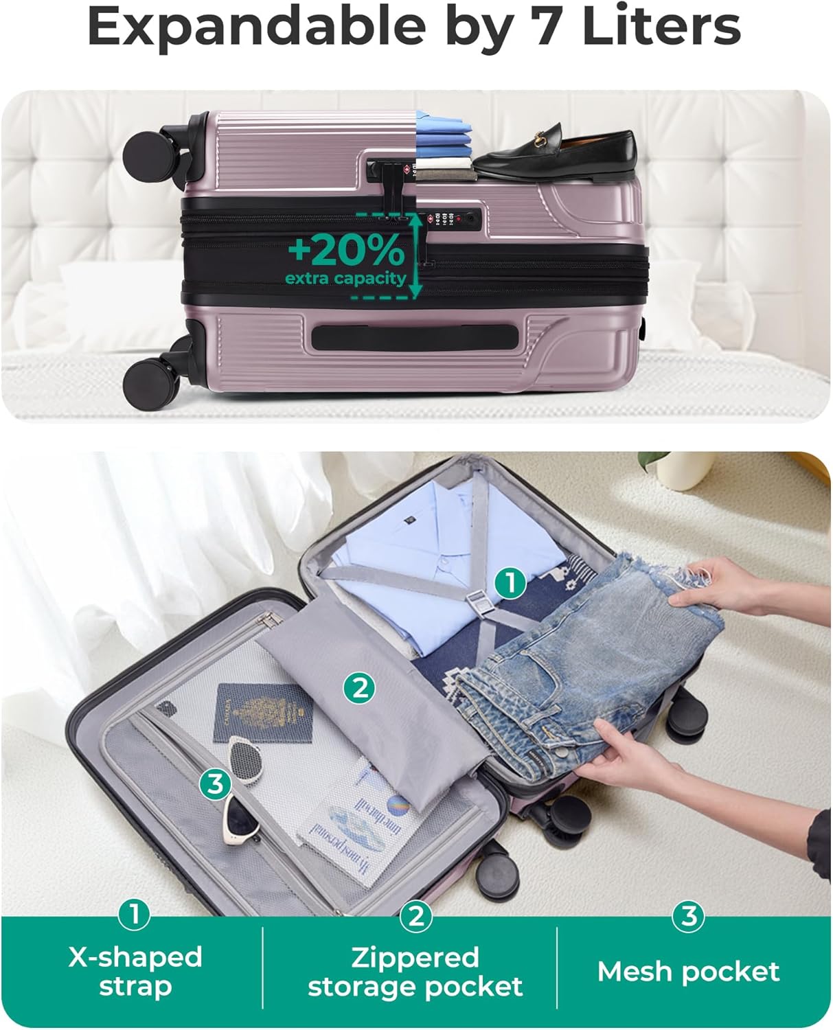 BAGSMART - Maleta de mano 22 x 14 x 9 aprobada por aerolínea, malet...